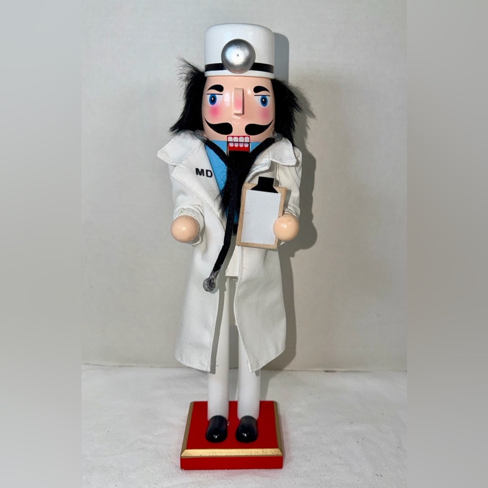 Wooden Christmas Nutcracker Male Doctor With Notepad & Stethoscope 14" Hanse